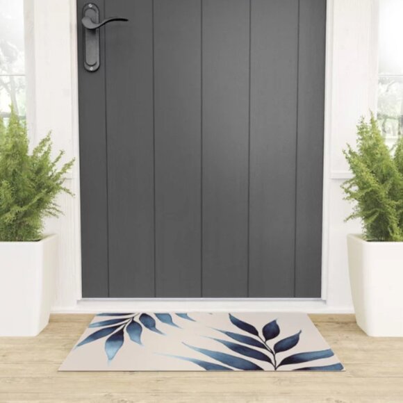 NIP Society6 Soc6 Blue Botanicals No. 6 Welcome Door Mat 30" x 20" Retail $75.00 - Picture 1 of 3
